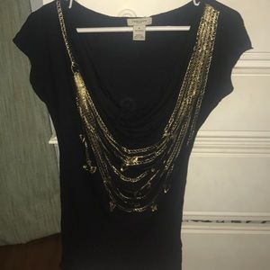 Vertigo Paris black and gold chain top